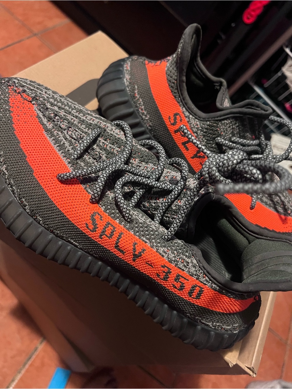 Yeezy Boost 350 V2 Grey & Orange Knit Sneakers